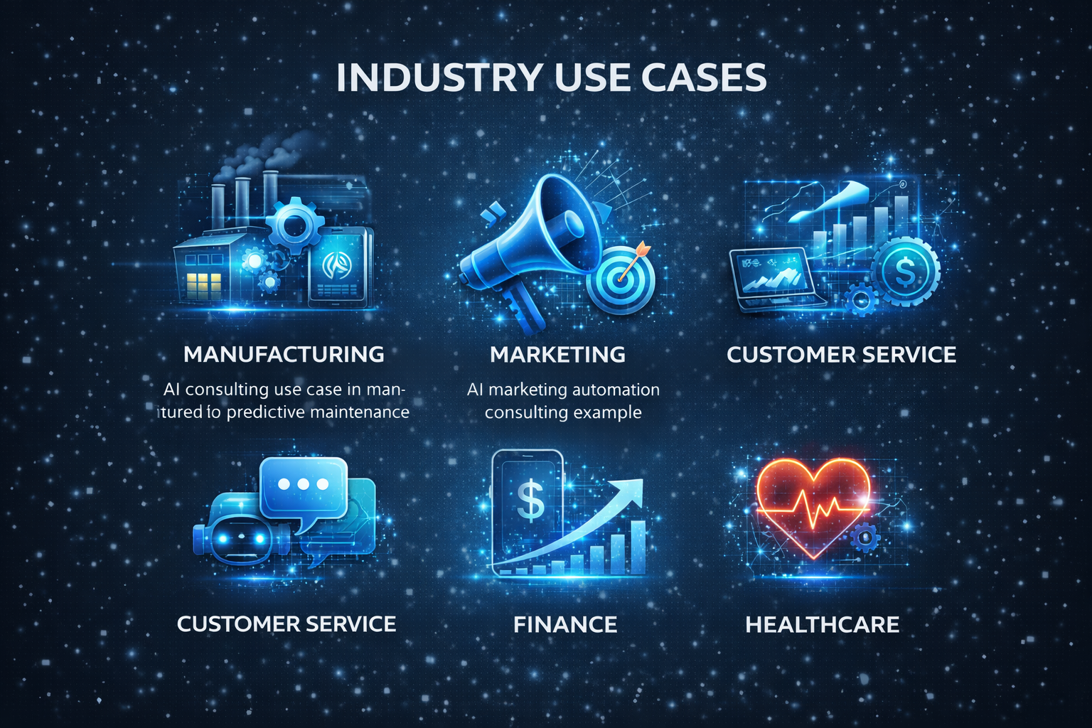 AI use cases across manufacturing, marketing, customer service, and analytics
